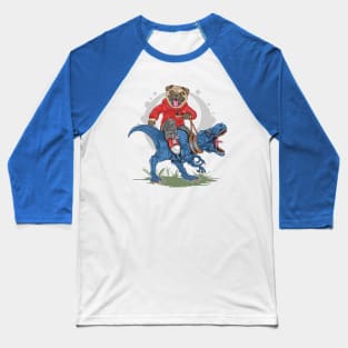 Pug Riding T-Rex Baseball T-Shirt